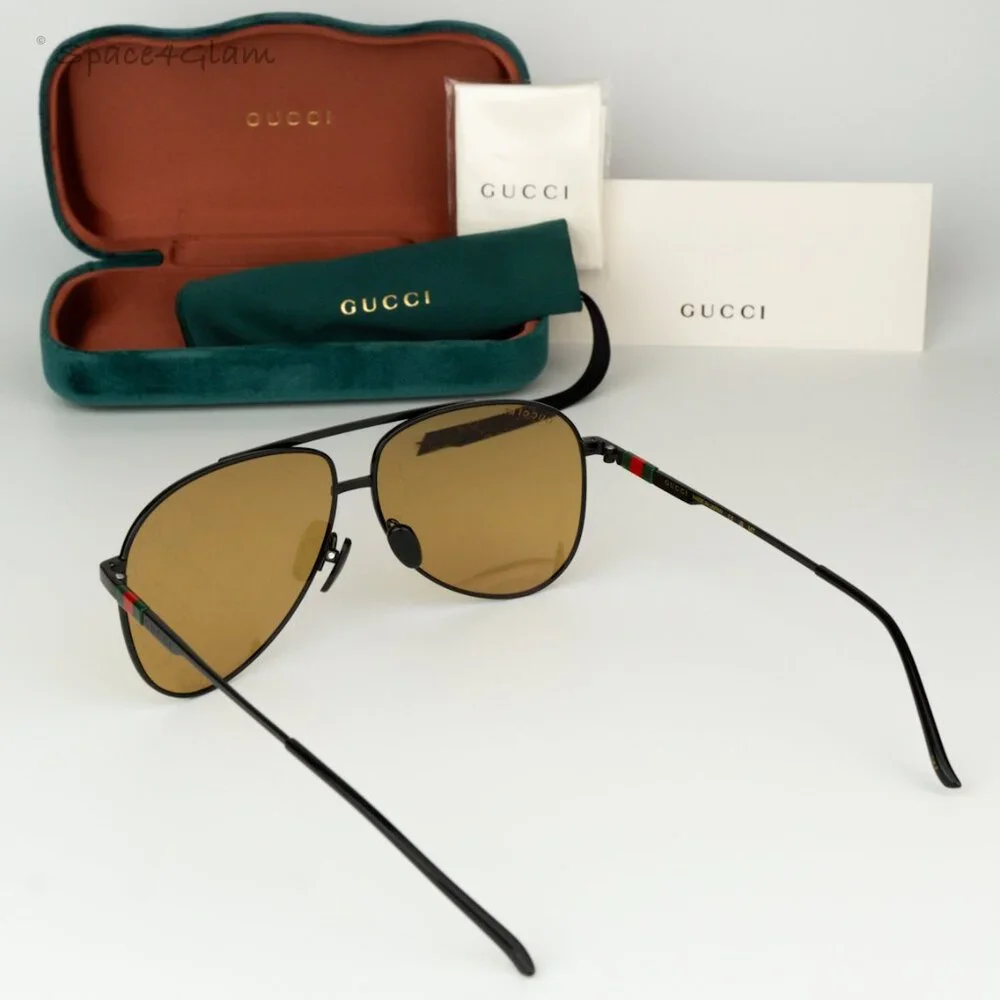 BRAND NEW Gucci GG1677S 005 Black Yellow Mirror Logo Pilot Unisex Sunglasses